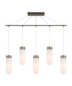 Woodbridge Lighting Tanner 42" 5-Light LED Opal Bullet Chandelier in Bronze