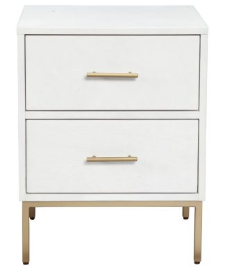 White and Gold Lines 2 Drawer Nightstand