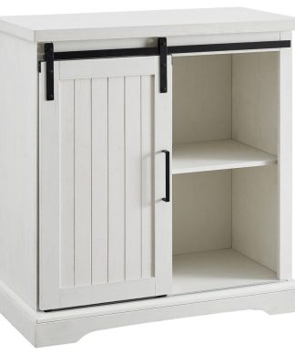32" Sliding Grooved Door Accent Console, Brushed White