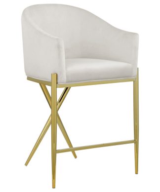 Xavier Velvet Upholstered Counter Height Stool, Cream, Gold Finish