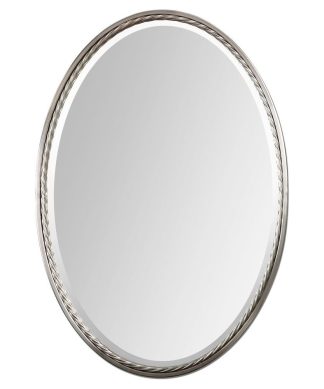 32" Boutique Metal Rope Oval Wall Mirror, Silver