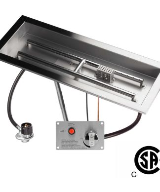 24"x8" CSA Certified Fire Pit Burner Kit, Stainless Steel, Propane