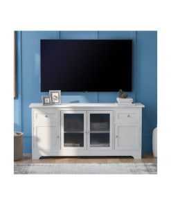 65 inch TV stand with 4 doors adjustable panels cabinet with white finish