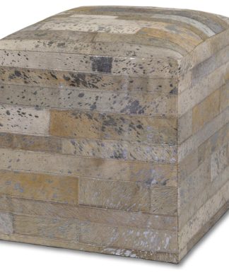 21" Off-White Leather Hide Pouf Ottoman
