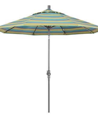 9' Grey Collar Tilt Crank Aluminum Umbrella, Astoria Lagoon Sunbrella