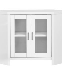White Corner TV Stand With Glass Doors