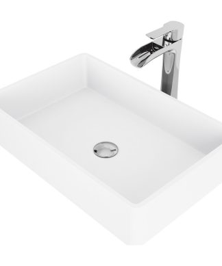 VIGO Magnolia Matte Stone Vessel Bathroom Sink With Niko Vessel Faucet, Chrome