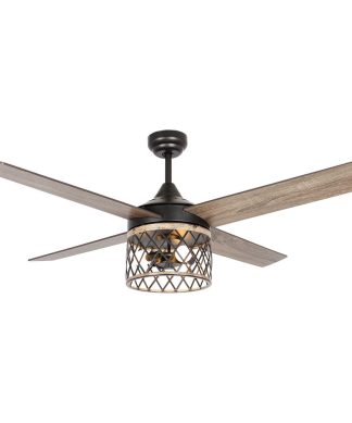 52-in 4-Blade Woodgrain Farmhouse Ceiling Fan with Remote
