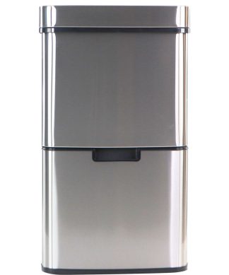 62-Liter / 16.4-Gallon Trash Can With Dual Bins and Sensor Lid, Stainless Steel