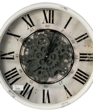 19.5" White and Black Vintage Gear Round Wall Clock with Cut-Out Roman Numbers