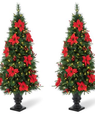2-Pack 5' Pre-Lit Pine Artificial Christmas Porch Tree, 150 Warm White Lights
