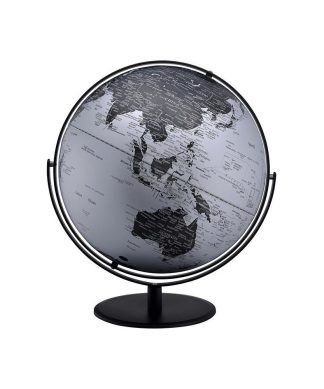 20.5" Black/Silver Globe With 3D Mountain Features on Black Metal Frame