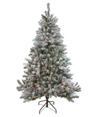 7' Pre-Lit Flocked Balsam Pine Artificial Christmas Tree, Clear Lights