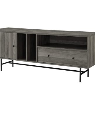 60" Modern TV Console with Record Storage, Slate Gray