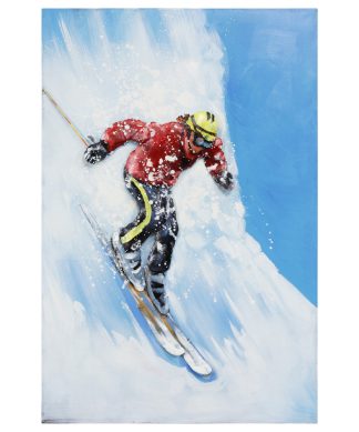"Skiing" Mixed Media Iron Hand Painted Dimensional Wall Art, 32"x48"