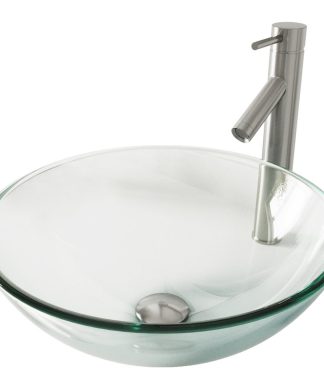 VIGO Crystalline Glass Vessel Sink and Dior Vessel Faucet Set, Brushed Nickel
