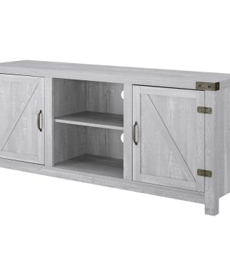 58" Farmhouse TV Stand With Barn Door Side Doors, Stone Gray