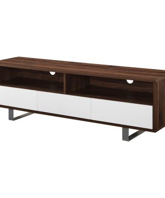 60" Modern 3-Drawer Low TV Console, Dark Walnut