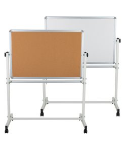 45.25"Wx54.75"H Reversible Cork Bulletin Board and White Board With Pen Tray