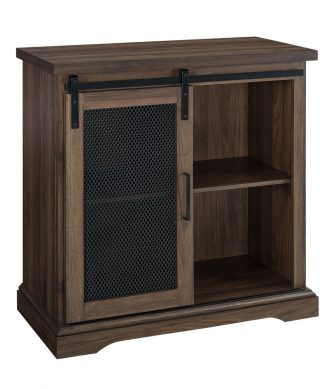 32" Farmhouse Mesh Door Accent Cabinet TV Stand, Dark Walnut