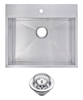 25" X 22" Zero Radius Single Bowl Stainless Steel Drop In Kitchen Sink