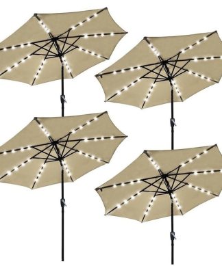 4-Pieces 9' Outdoor Aluminium Solar Patio Umbrella With 32 Leds Crank Tilt