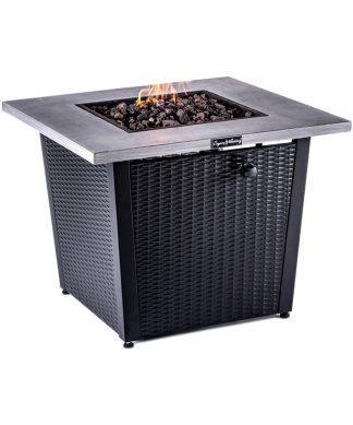 32" Square Fire Pit With Grey Brushing Table Top and Steel Wicker Base