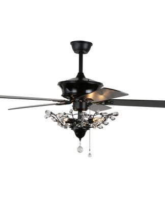 52" Chrome 5-Blade Reversible Branches Crystal Ceiling Fan, Black