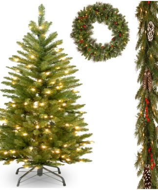 4-1/2' Pencil Tree With Frosted Berry Garland and Crestwood Wreath