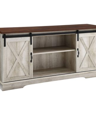 58" Farmhouse Sliding Barn Door TV Stand Media Console, White Oak