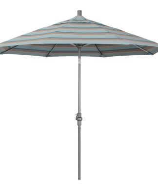 9' Grey Collar Tilt Crank Aluminum Umbrella, Gateway Mist Sunbrella