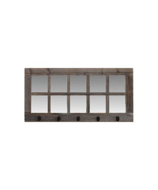 10 Windowpane Mirror and Coat Hanger, Gray/Brown/Unpainted