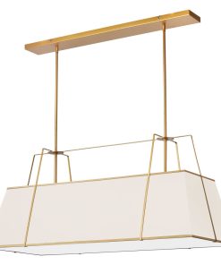 4-Light Contemporary Modern Chandelier Trapezoid, Gold Frame/Cream Shade