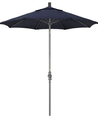 7.5' Grey Collar Tilt Crank Aluminum Umbrella, Navy Sunbrella