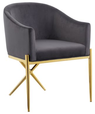 Xavier Velvet Dining Chair, Gray, Gold Legs