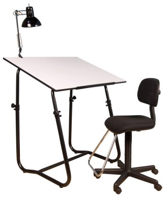 3-Piece Tech Workstation With Maxima II Drafting Chair, Black