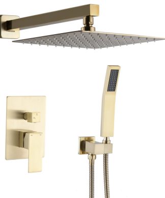 10"Wall Mounted Rainfall Shower System, Brushed Gold