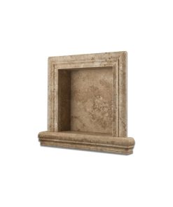Walnut Travertine Hand-Made Custom Shampoo Niche, Shelf, Small, Honed