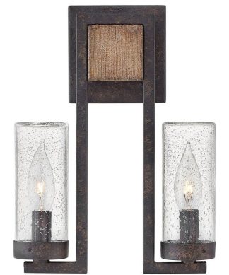 2 Light Small Outdoor Wall Sconce in Rustic Style - 9 Inches Wide by 12 Inches