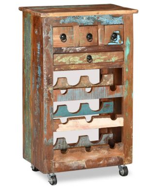 vidaXL Wine Rack for 9 Bottles with Drawers Solid Reclaimed Wood Stand Shelf
