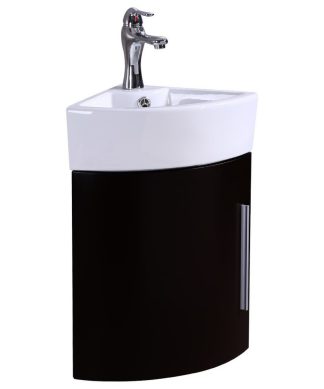 White and Black Wall Mount Corner Bathroom Sink Vanity Cabinet Faucet and Drain