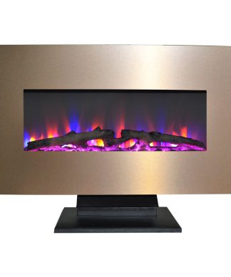 36" Metallic Electric Fireplace, Bronze With Multi-Color Log Display