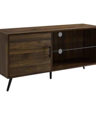 52" Mid-Century TV Stand With Glass Shelf, Dark Walnut