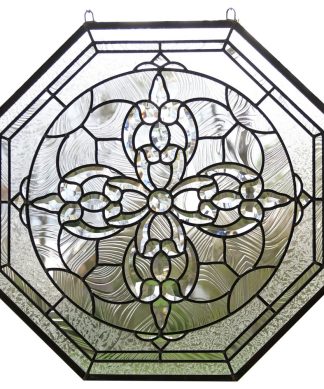 24" x 24" All Clear Stained Glass Octagon Beveled Window Panel