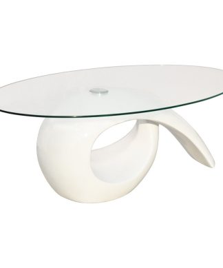 vidaXL Coffee Table Nightstand High Gloss White Storage Base Glass Tabletop