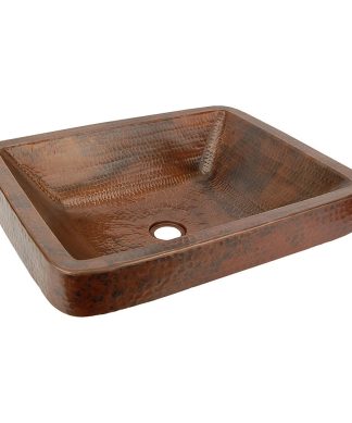 19" Rectangle Skirted Vessel Hammered Copper Sink, Oil Rubbed Bronze