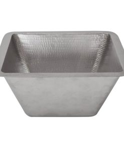 15" Square Hammered Copper Bar/Prep Sink, Electroless Nickel w/ 2" Dra, Size
