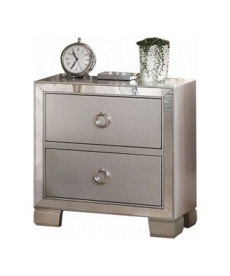Wood Nightstand With 2 Drawers, Platinum