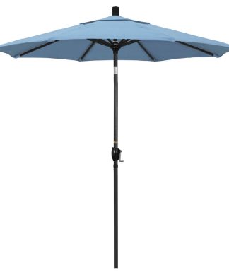 7.5' Matted Black Push-Button Tilt Crank Aluminum Umbrella, Air Blue Sunbrella