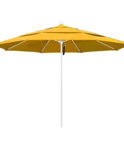 11 Foot Pacifica Fabric Aluminum Pulley Lift Patio Market Umbrella, White Pole